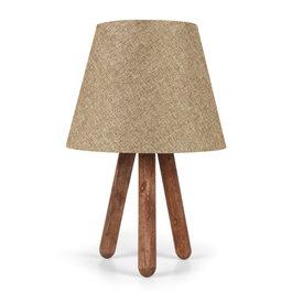 Opviq Lámpara de Mesa AYD-637, Pantalla PVC, Patas Madera Haya, Beige y Marrón, 22x33 cm